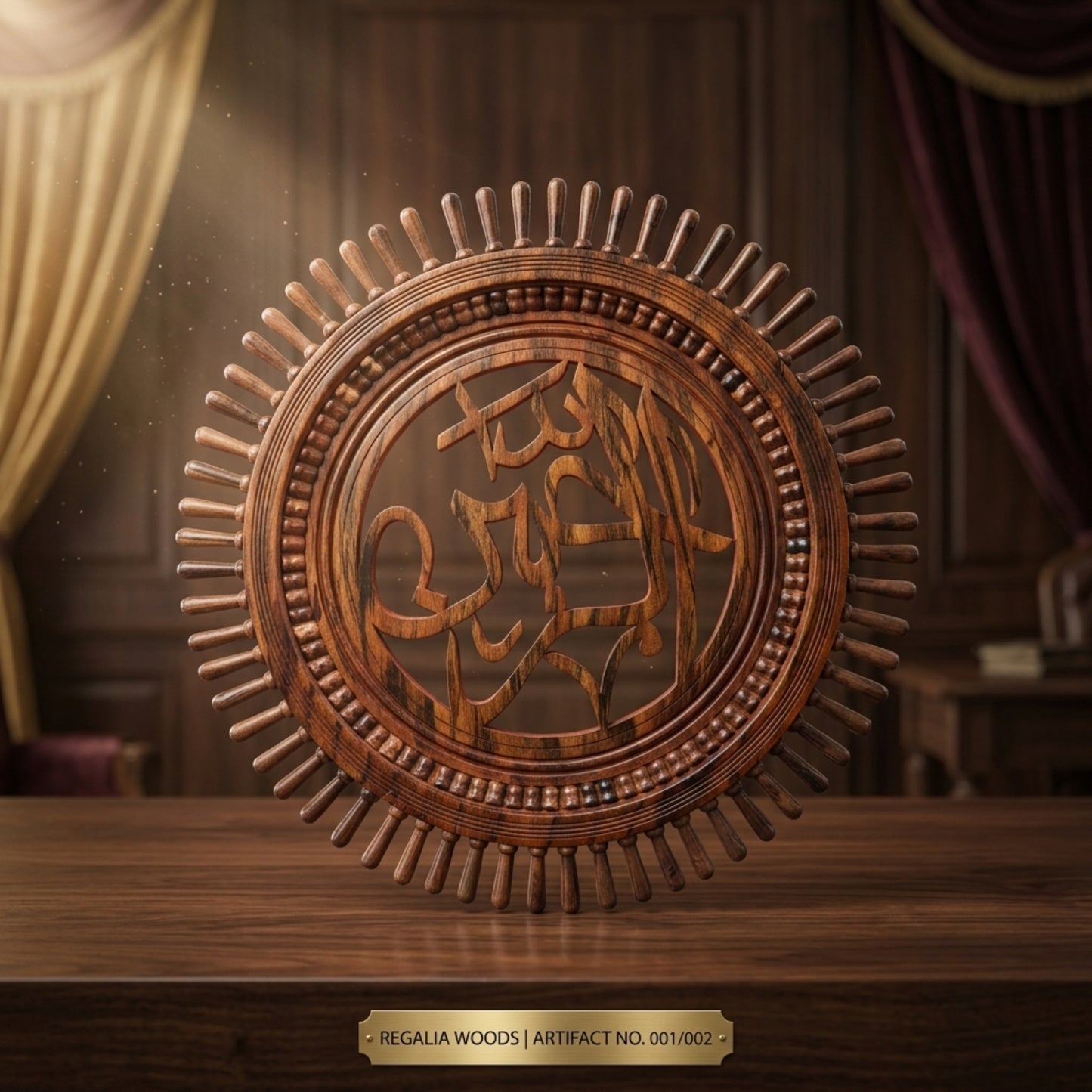 Wooden Calligraphy Wall Art (Arabic script reading “بسم الله الرحمن الرحيم” – Bismillah ar-Rahman ar-Rahim)