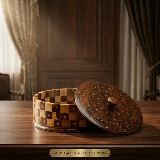 Wooden Snack/Dry Fruit Tray with Glass Lid (تقسیم دار خشکی کا لکھڑی ٹرے)