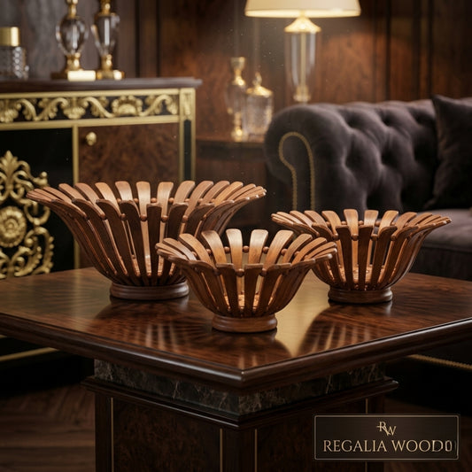 Handcrafted Wooden Fruit Basket (set of 3 decorative baskets).