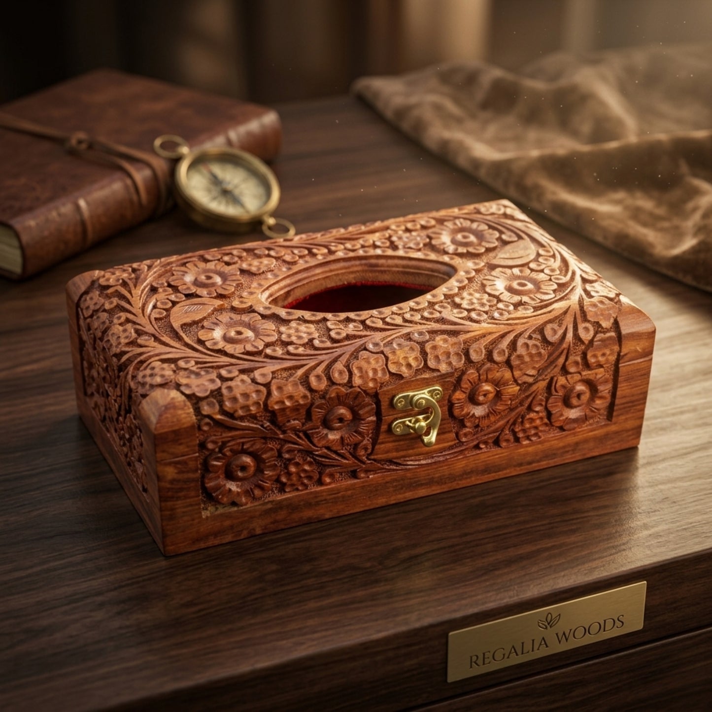 Hand‑carved wooden tissue box / tissue paper holder