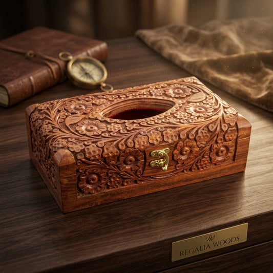 Hand‑carved wooden tissue box / tissue paper holder