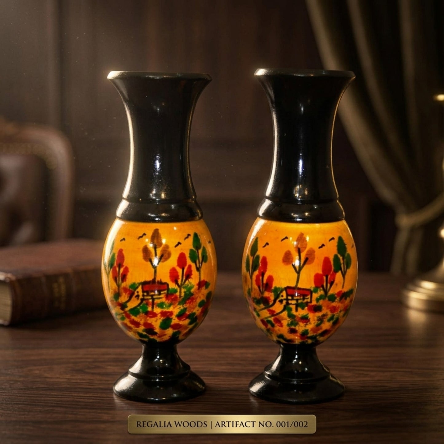 Wooden Handmade Flower Vase (appears in pairs in the picture)