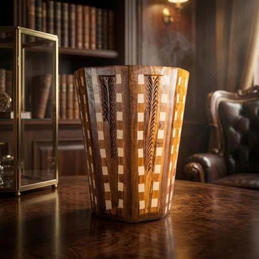 Wooden Handmade Tukri Work Dustbin