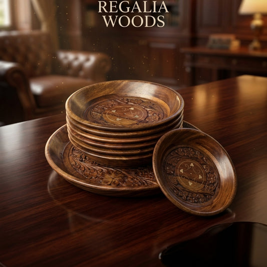 Wooden Handmade Carving Plates Set