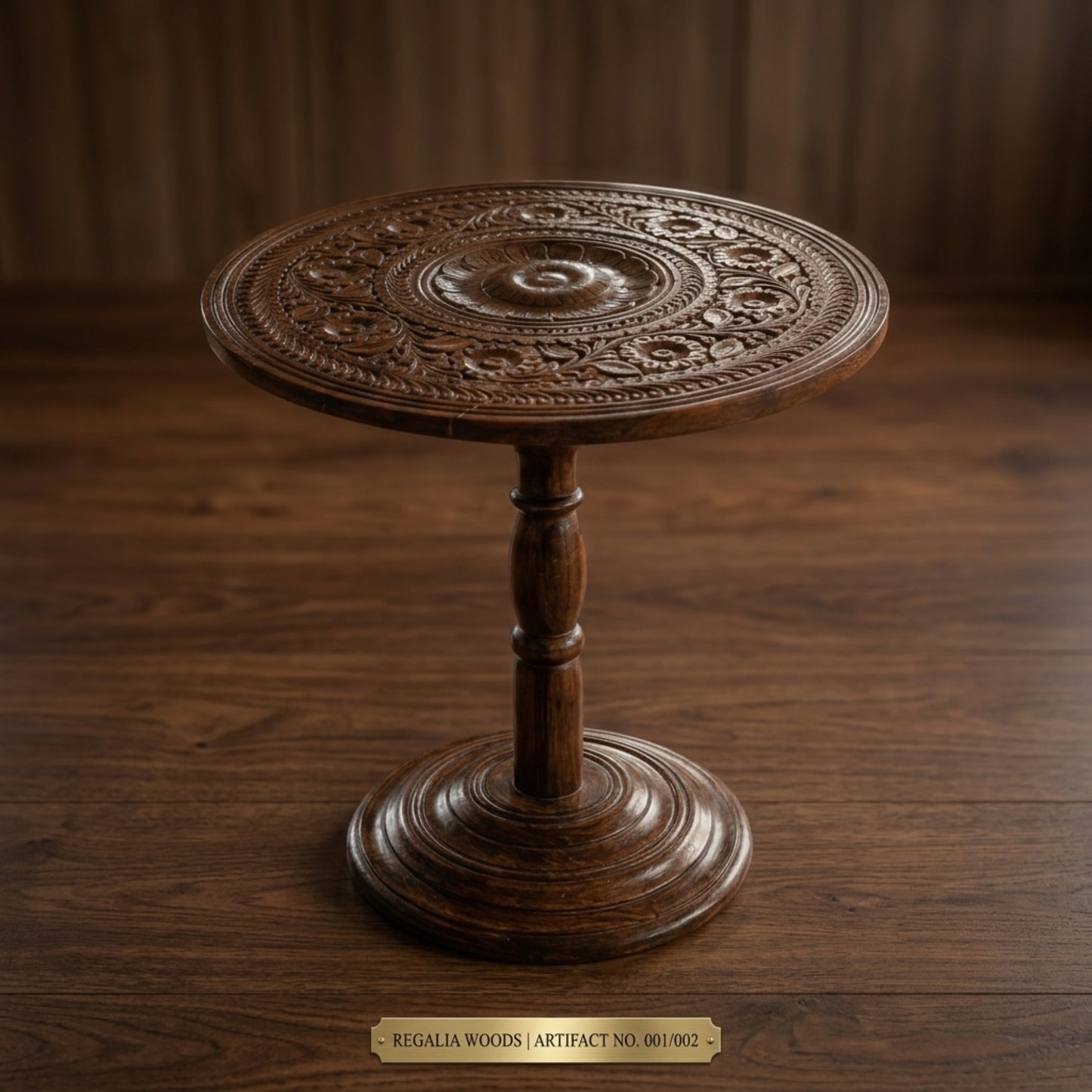 Hand-Carved Pedestal Side Table